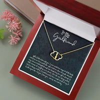 10k Solid Gold Heart Pendant, Girlfriend Interlocking Hearts Necklace, Diamond Accent Heart Necklace, Romantic Anniversary Christmas Present