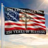 Betsy Ross 250 Years of Blessing Flag | One Nation Under God 1776-2026 | Double-Sided Patriotic Cross Design | UV-Resistant Polyester