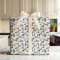Snowy Houses Pine Trees Gift Wrap, Winter Village Wrapping Paper, Watercolor Christmas Wrapping Paper, Holiday Season Gift Wrapping Paper