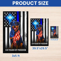 Rottweiler American Flag Garden Flag | Thin Blue Line 250 Years of Freedom | Double-Sided Polyester | Patriotic Christian Dog Decor Gift