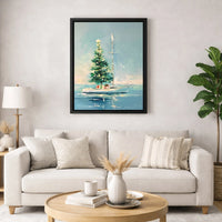 Holiday Tree Coastal Canvas Print, Nautical Christmas Sailboat Canvas Wall Art, Sailing Xmas Poster, Beach Holiday Decor, Digital Download