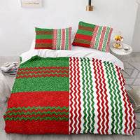 Christmas Glitter Duvet Cover, Red Green Chevron Duvet Cover Set, Holiday Comforter Cover, Festive Xmas Duvet Cover, Christmas Bedroom Decor