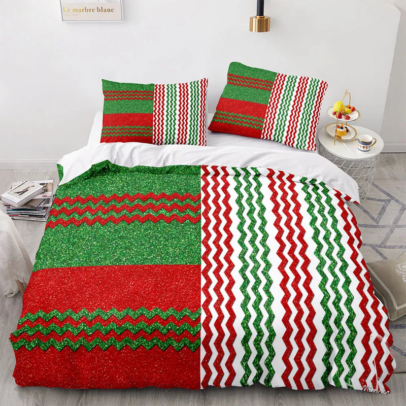 Christmas Glitter Duvet Cover, Red Green Chevron Duvet Cover Set, Holiday Comforter Cover, Festive Xmas Duvet Cover, Christmas Bedroom Decor