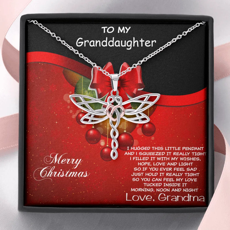 Two Tone Heart Pendant Necklace, Dragonfly Necklace for Granddaughter, Stainless Steel Dragonfly Necklace, Merry Christmas Present for Her