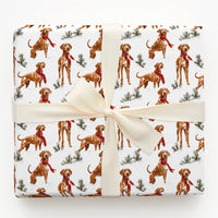 Festive Red Scarf Gift Wrap, Vizsla Dog Wrapping Paper, Winter Holiday Puppy Wrapping Paper, Christmas Wrapping Paper for Dog Lovers
