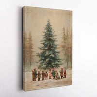 Victorian Christmas Art Print, Vintage Christmas Tree Canvas Print, Retro Christmas Tree Wall Art, Winter Decor, Printable Digital Download