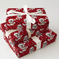 Santa Dog Watercolor Gift Wrap, English Bulldog Christmas Wrapping Paper, Snowflake Holiday Wrapping Paper, Dog Lover Xmas Wrapping Paper
