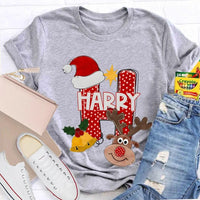 Santa Hat Elk Holiday Shirt, H Is for Happy Christmas Shirt, Humorous Christmas Graphic Tee, Festive Family Holiday Shirt, Adorable Christmas Present