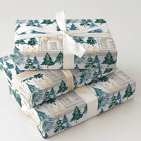 Watercolor Landmark Gift Wrap, Taj Mahal Christmas Tree Wrapping Paper, Blue Green Pine Tree Wrapping Paper, Holiday Travel Gift Wrap