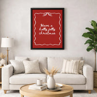 Red Cursive Holiday Canvas, Holly Jolly Christmas Canvas Print, Festive Quote Wall Art Canvas, Xmas Living Room Decor, Holiday Season Present