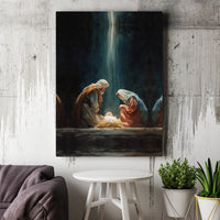 Christian Christmas Canvas Wall Art, Holy Family Nativity Scene Canvas Print, Religious Holiday Portrait Decor, Jesus Nativity Wall Art