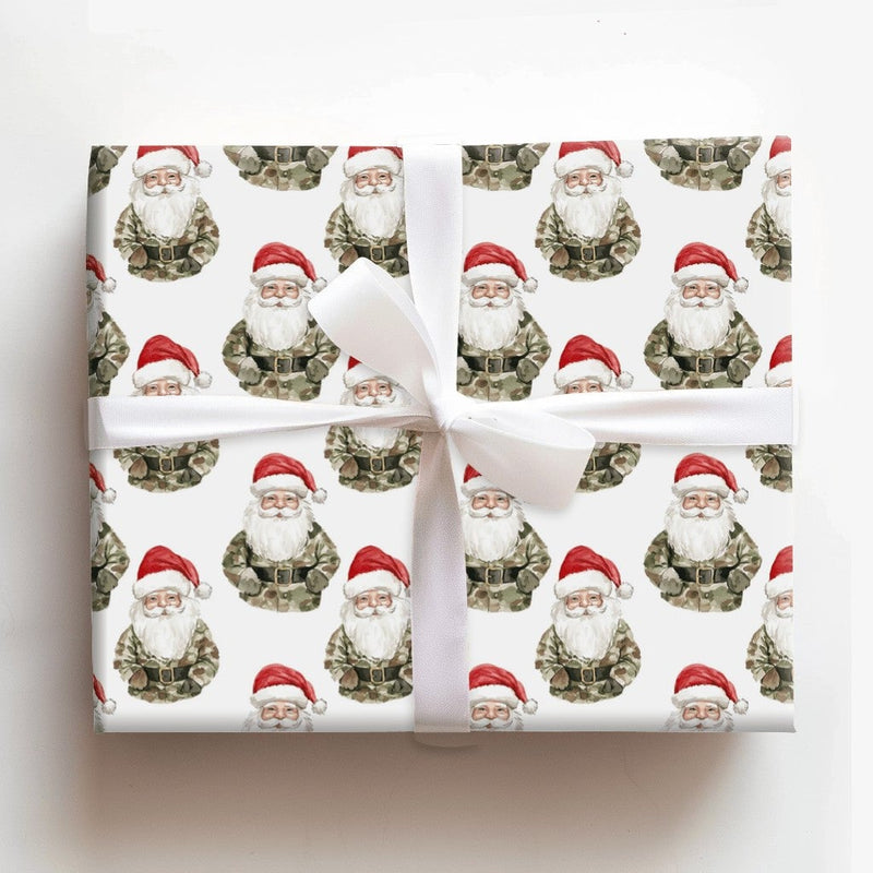 Military Camouflage Gift Wrap, Camo Santa Christmas Wrapping Paper, Patriotic Veteran Holiday Wrapping Paper, Tactical Santa Gift Wrap Roll