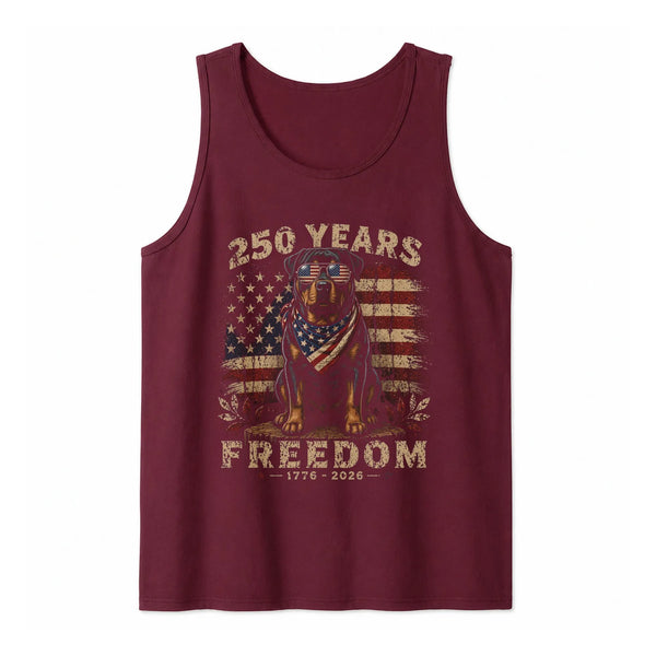 American Flag Rottweiler Tank Top | Vintage 250 Years of Freedom 1776 Design | Comfortable Breathable Fabric | Patriotic Gift for Dog Lover