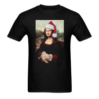 Humorous Holiday Art Parody Shirt, Christmas Mona Lisa Santa Hat T-Shirt, Classic Painting Xmas Tee, Art Lover Holiday Graphic T-Shirt