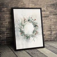 Red Berry Botanical Canvas, Watercolor Winter Wreath Canvas Wall Art, Christmas Holiday Canvas Print, Festive Seasonal Wall Decor, Xmas Present