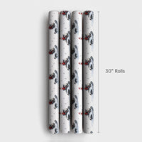 Snowflake Watercolor Gift Wrap, Snowmobile Santa Claus Wrapping Paper, Winter Sports Christmas Wrapping Paper, Holiday Present Paper