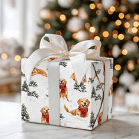 Winter Dog Gift Wrap Roll, Golden Retriever Christmas Wrapping Paper, Adorable Golden Puppy Holiday Wrapping Paper, Pet Lover Gift Wrap Roll