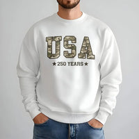 Camo USA Sweatshirt | America 250 Years Patriotic Design | Soft Cotton Blend Comfort Fleece | Gift for Military Veterans and Hunting Enthusiasts