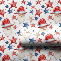 Americana Christmas Gift Wrap, Patriotic Santa Wrapping Paper, Red White Blue Wrapping Paper, Vintage Santa Stars Holiday Gift Wrap Roll