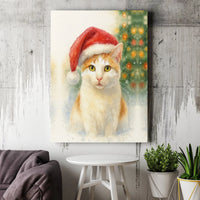 Orange Tabby in Santa Hat Canvas Print, Christmas Cat Canvas Wall Art, Adorable Festive Holiday Wall Decor, Winter Kitten Canvas, Cat Lover Present