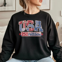 America 250th Anniversary Sweatshirt | Patchwork USA 250 Year of Freedom Design | Soft Cotton Polyester Blend | Patriotic Gift for History Lovers