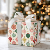 Retro Holiday Gift Wrap, Vintage Ornament Christmas Wrapping Paper, Nostalgic Present Wrap, Baubles Pattern Wrapping Paper, Xmas Gift Wrap
