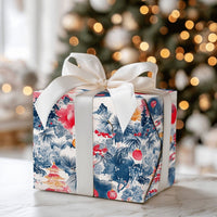 Asian Pagoda Holiday Gift Wrap, Chinoiserie Christmas Wrapping Paper, Fu Character Wrapping Paper, Winter Pine Tree Holiday Wrapping Paper
