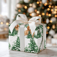 Watercolor Winter Dog Gift Wrap, Goldendoodle Christmas Wrapping Paper, Snowy Pine Forest Wrapping Paper, Doodle Dog Gift Wrapping Paper