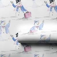 Watercolor Snowman Wrapping Paper, Traveling Snowman Wrapping Paper, Whimsical Winter Holiday Gift Wrap, Christmas Present Wrapping Paper
