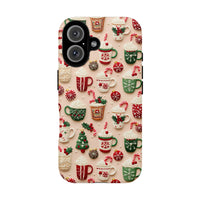 Winter Holiday Candy Cane Mug Phone Case, Christmas Hot Cocoa Phone Case, Dual Layer Tough Protective Cover, Comfy Christmas Present for Her