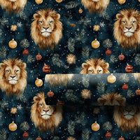 Dark Teal Holiday Gift Wrap, Watercolor Lion Christmas Wrapping Paper, Wild Animal Xmas Wrapping Paper, Festive Baubles Christmas Gift Wrap