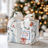 Watercolor Basketball Holiday Gift Wrap, Merry Christmas Basketball Wrapping Paper, Sports Tree Present Paper, Basketball Fan Gift Wrap