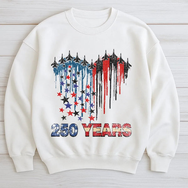 250 Years 1776-2026 Independence Sweatshirt | Patriotic Fighter Jet Graphic | Premium Cotton Blend | USA Semiquincentennial Gift for Men and Women