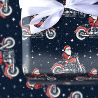 Motorcycle Santa Claus Gift Wrap, Biker Santa Wrapping Paper, Chopper Santa Holiday Paper, Biker Christmas Wrapping Paper, Biker Gift Wrap