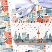 Watercolor CN Tower Gift Wrap, Toronto Skyline Christmas Wrapping Paper, Canadian Winter City Gift Wrap Roll, Canada Travel Wrapping Paper