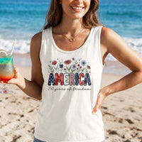 America 250 Years Of Freedom Tank Top | Patriotic Floral Graphic | Breathable Unisex Tee | 4th Of July Independence Day Gift