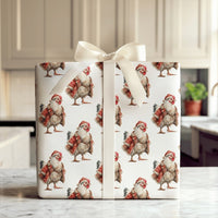 Farmhouse Chicken Gift Wrap, Santa Rooster Christmas Wrapping Paper, Humorous Animal Holiday Wrapping Paper, Country Barn Gift Wrap Roll