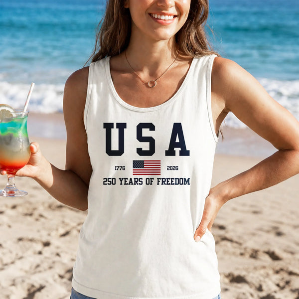 USA 250 Years of Freedom Tank Top | Patriotic 1776-2026 American Flag Graphic | Premium Soft Breathable Fabric | 4th of July Independence Day Outfit