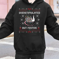 Humorous Possum Christmas Sweatshirt, Overstimulated but Festive Opossum Hoodie, Retro Holiday Animal Hoodie, Adorable Winter Pullover Possum Present