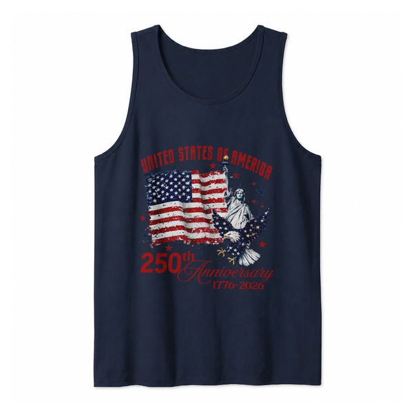 USA 250th Anniversary Tank Top | Vintage Flag, Eagle & Statue of Liberty | Premium Breathable Lightweight Fabric | America 250 Years of Independence Gift