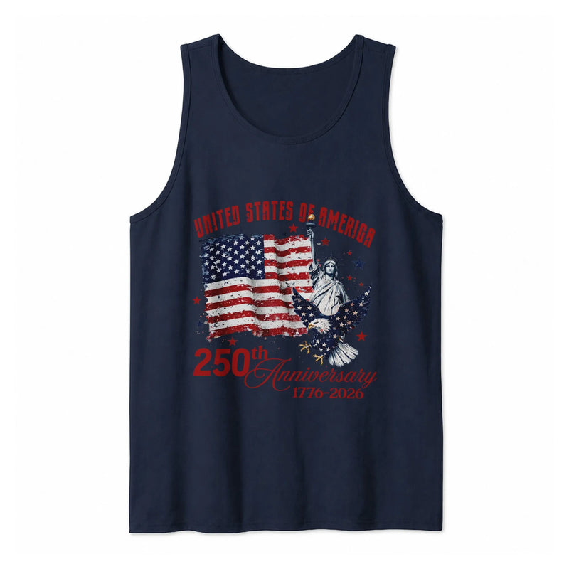 USA 250th Anniversary Tank Top | Vintage Flag, Eagle & Statue of Liberty | Premium Breathable Lightweight Fabric | America 250 Years of Independence Gift