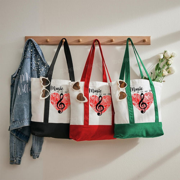 Music Is In My Dna Letters Color-blocked Canvas Bag