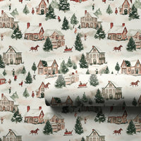 Horse Sleigh Holiday Gift Wrap, Snowy Village Christmas Wrapping Paper, Watercolor Winter Wonderland Gift Wrapping Paper, Comfy Present Wrap
