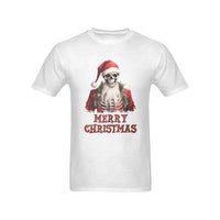 Humorous Merry Christmas Skeleton Tee, Santa Hat Skeleton T-Shirt, Holiday Skeleton Graphic Shirt, Spooky Xmas Top, Winter Present for Men