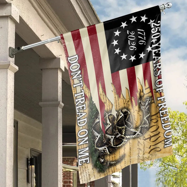 250 Years of Freedom House Flag | Gadsden Rattlesnake 1776-2026 Don't Tread on Me | Double-Sided Premium Polyester | Patriotic American 250th Anniversary Outdoor Decor Gift