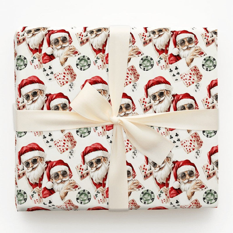 Sunglasses Santa Christmas Gift Wrap, Cool Santa Poker Wrapping Paper, Humorous Casino Wrapping Paper, Gambler Holiday Card Player Gift Wrap