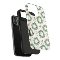 Watercolor Winter Botanical iPhone 15 Pro Case, Christmas Holiday Wreath Phone Case, Dual Layer Festive Season Phone Cover