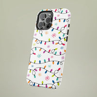 iPhone Tough Phone Case, Christmas Lights Phone Case, String Lights Pattern Phone Cover, Winter Snowflakes Holiday Phone Case