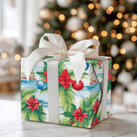Tropical Palm and Poinsettia Gift Wrap, Coastal Christmas Wrapping Paper, Beach Holiday Wrapping Paper, Ocean Festive Present Wrap