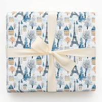 Snowy Eiffel Tower Gift Wrap, Paris Winter Wrapping Paper, French Cityscape Present Paper, Paris France Christmas Holiday Wrapping Paper